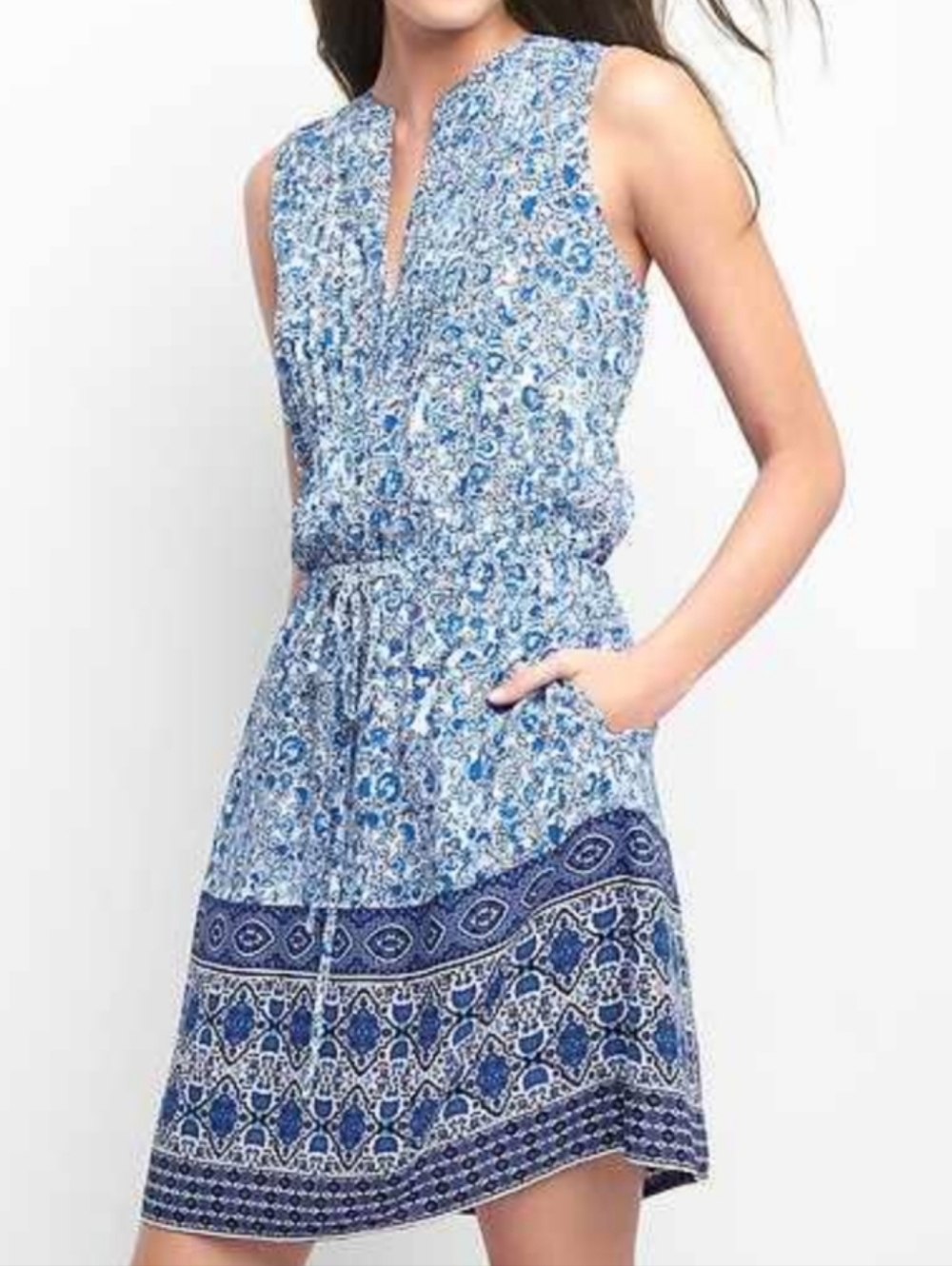 GAP Size LT Large Tall Sleeveless Blue Printed Summer Dress Boho